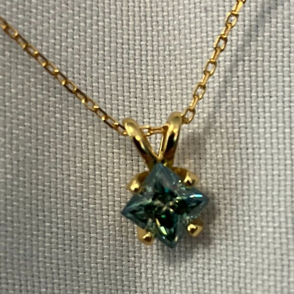 Cyan Moissanite Diamond Princess Cut Necklace NEW - Picture 5 of 6